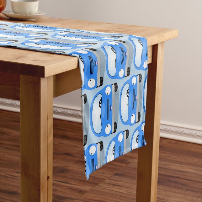 Cute kawaii cars cartoon illustration short table runner (In Situ)