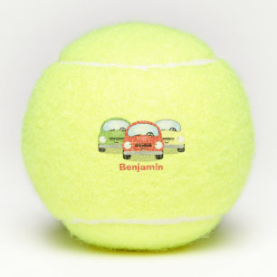 Cute kawaii cars cartoon illustration tennis balls