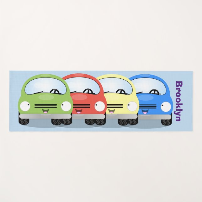 Cute kawaii cars cartoon illustration yoga mat (Front (Horizontal))