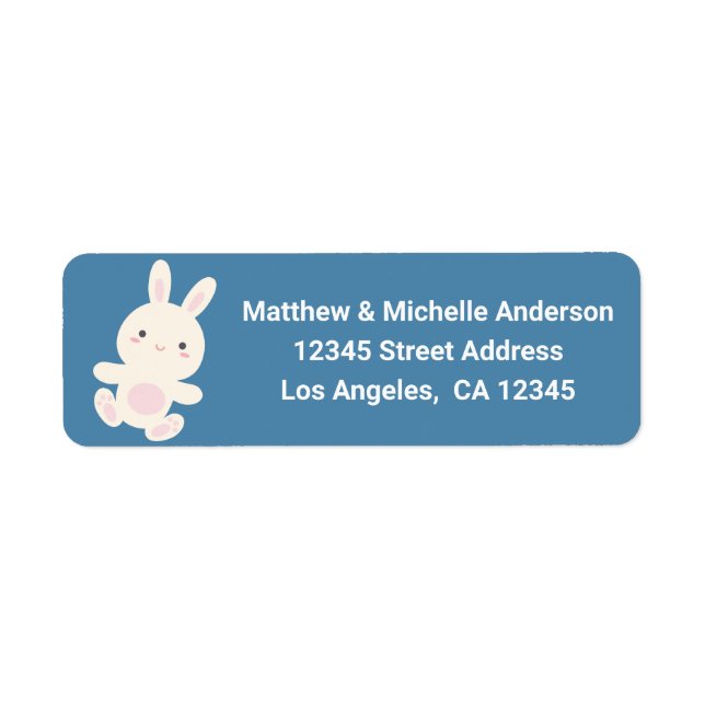Cute Kawaii Cartoon Bunny Blue Return Address Label (Front)
