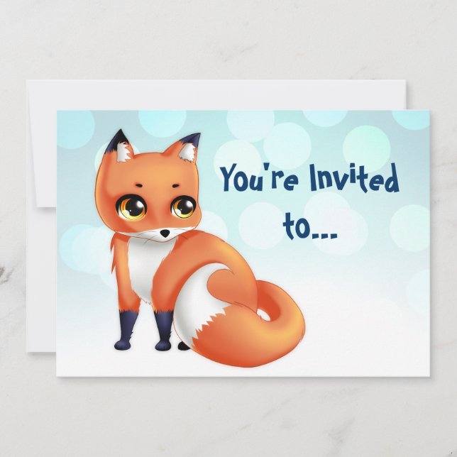 Cute Kawaii cartoon fox bithday party Invitation (Front)