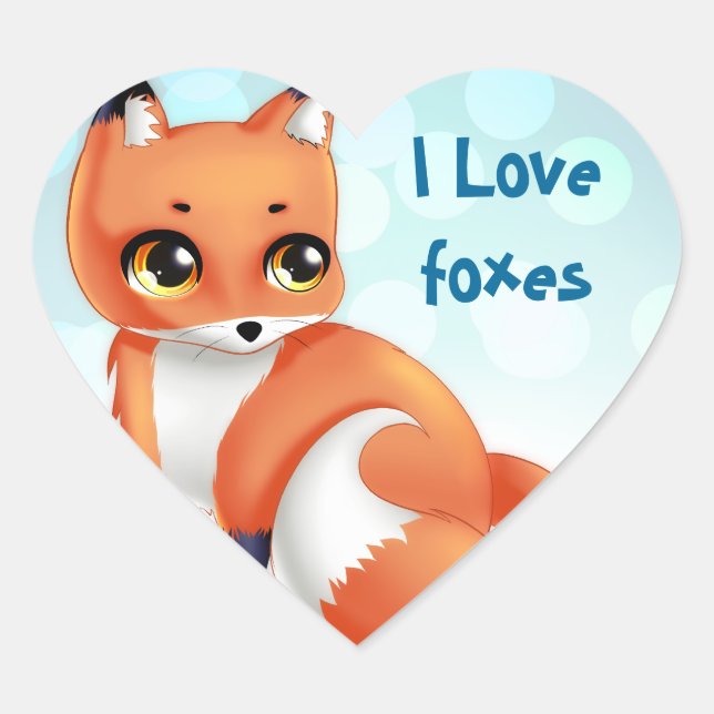 Cute Kawaii cartoon fox Heart Sticker (Front)