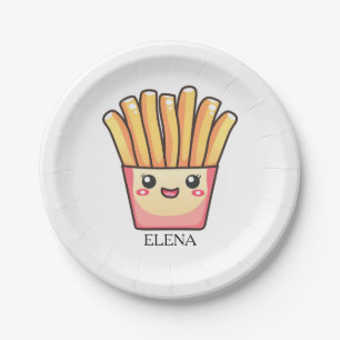 Cute kawaii cartoon fries with your name on it paper plate