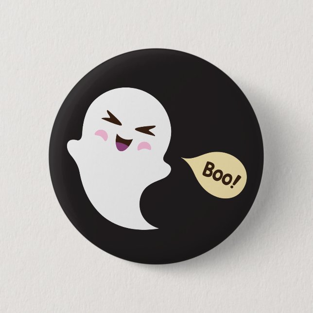 Cute kawaii cartoon ghost saying boo Halloween 6 Cm Round Badge (Front)
