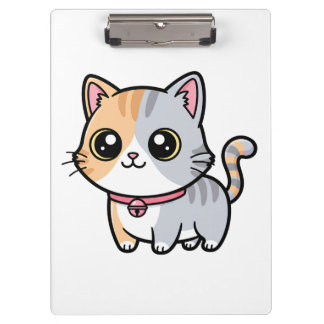 Cute Kawaii Cartoon Kitten Mascot Clipboard