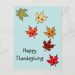 Cute Kawaii Cartoon Leaves Holiday Postcard