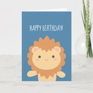 Cute Kawaii Cartoon Lion Boy Kids Happy Birthday Card