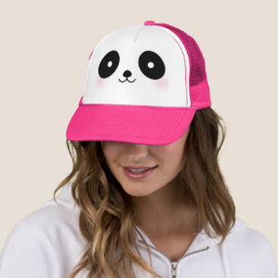 Cute Kawaii Cartoon Panda Bear Face Pink Trucker Hat