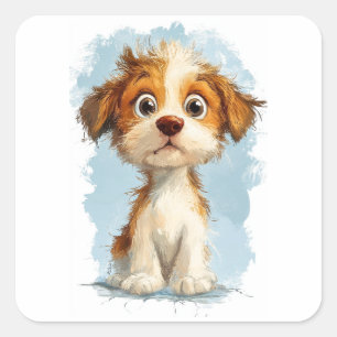 Cute Kawaii Cartoon Puppy Square Sticker