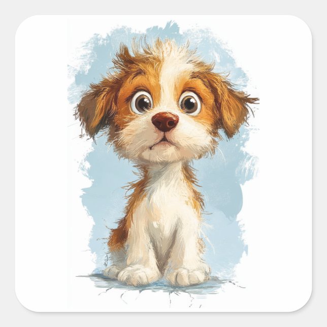 Cute Kawaii Cartoon Puppy Square Sticker (Front)