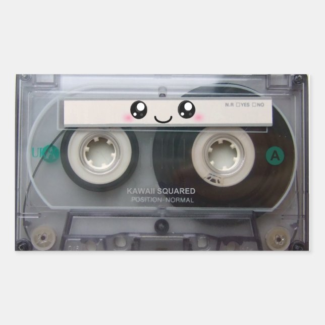 Cute Kawaii Cassette Tape Rectangular Sticker (Front)