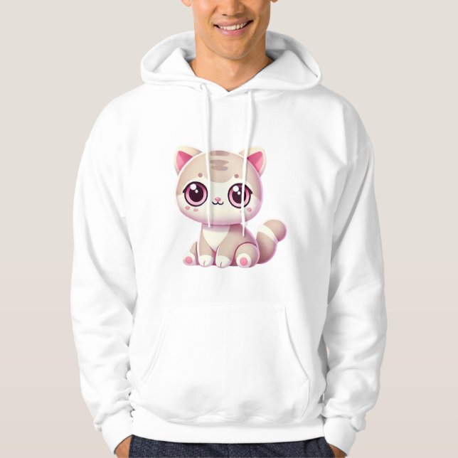 Cute Kawaii Cat Adorable Pastel Pink Kitty Design Hoodie (Front)