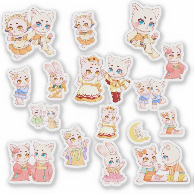 Cute Kawaii Cat and Bunny Stickers (Front)