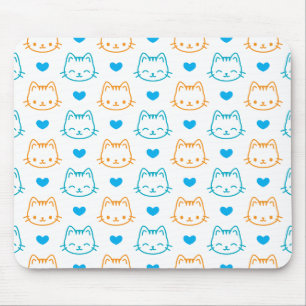 Cute Kawaii Cat and Hearts Pastel Pattern Mouse Pad