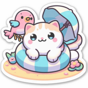 Cute kawaii cat at beach