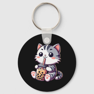 Cute Kawaii Cat Boba Bubble Milk Tea Anime Neko Ki Key Ring