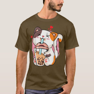 Cute Kawaii Cat Boba Bubble Milk Tea Anime Neko Ki T-Shirt