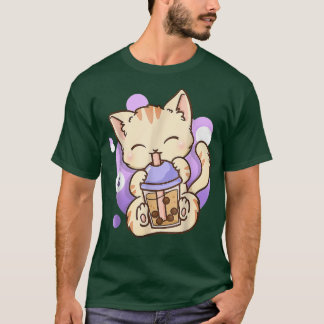 Cute Kawaii Cat Boba Bubble Milk Tea Anime Neko Ki T-Shirt