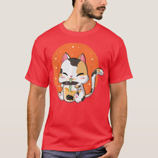 Cute Kawaii Cat Boba Bubble Milk Tea Anime Neko Ki T-Shirt