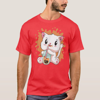 Cute Kawaii Cat Boba Bubble Milk Tea Anime Neko Ki T-Shirt