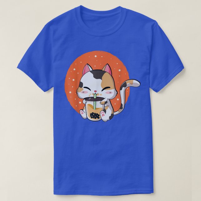 Cute Kawaii Cat Boba Bubble Milk Tea Anime Neko Ki T-Shirt (Design Front)