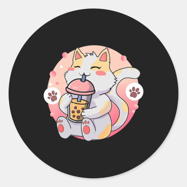 Cute Kawaii Cat Boba Tea Anime Kitten Gift Kids Gi Classic Round Sticker (Front)