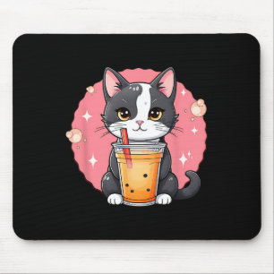 Cute Kawaii Cat Boba Tea Japanese Style Tuxedo Kit Mouse Pad