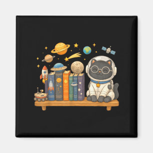 Cute kawaii cat books astronaut space magnet
