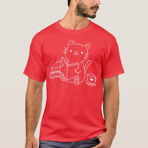 Cute Kawaii Cat Books Coffee Women's Book Lovers T T-Shirt