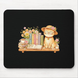 Cute kawaii cat books flowers mouse pad