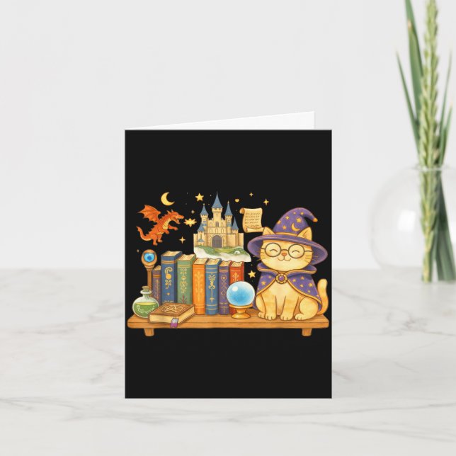 Cute kawaii cat books wizard  card (Front)