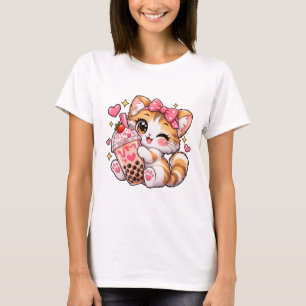 Cute Kawaii Cat Bubble Tea T-Shirt