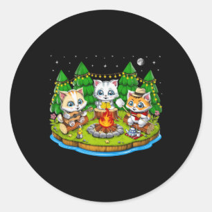Cute Kawaii Cat Camping Nature Campfire Outdoors H Classic Round Sticker