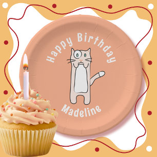 Cute Kawaii Cat Cartoon Personalised Fun Birthday Paper Plate