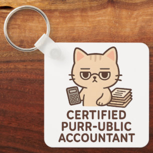 Cute Kawaii Cat Certified Public Accountant Funny Key Ring