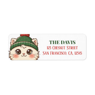 Cute Kawaii Cat Christmas Personalised Return Address Label