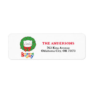Cute Kawaii Cat Christmas Wreath Season of Joy Return Address Label