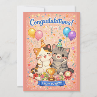 Cute Kawaii Cat Congratulations Card Party Kitten