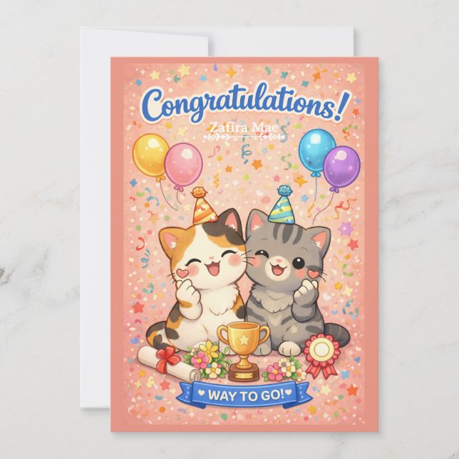 Cute Kawaii Cat Congratulations Card Party Kitten (Front)