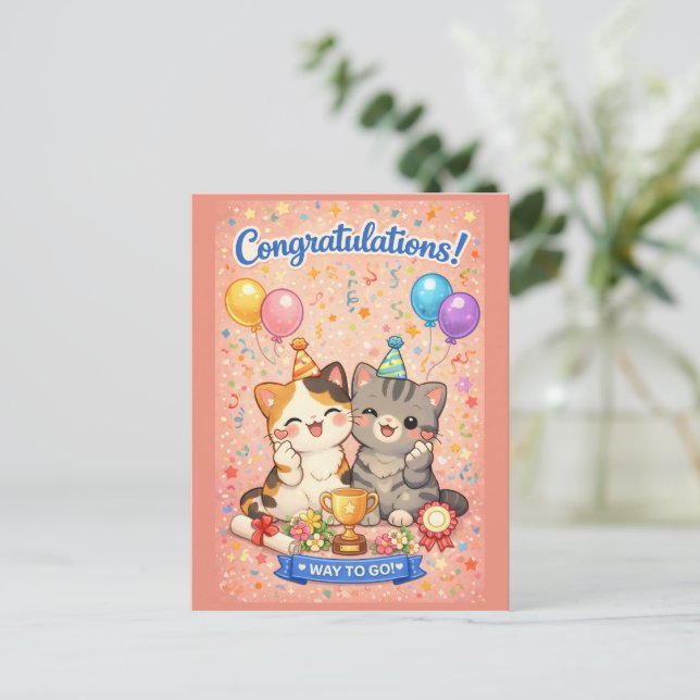 Cute Kawaii Cat Congratulations Card Party Kitten (Standing Front)