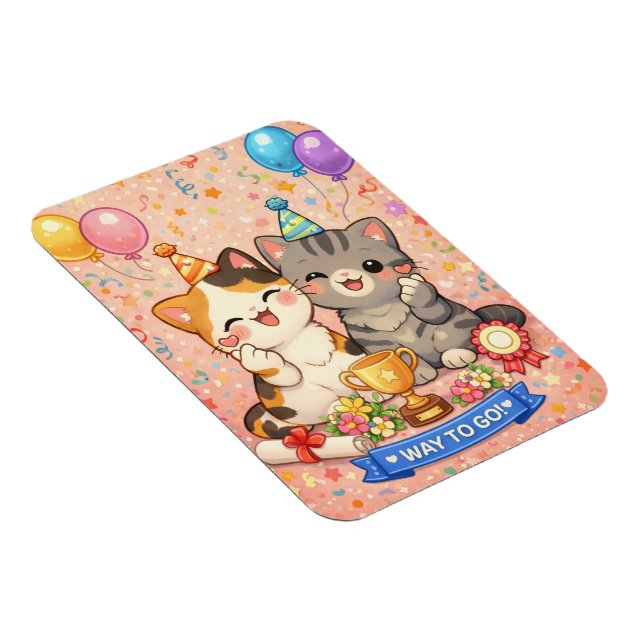 Cute Kawaii Cat Congratulations Card Party Kitten Magnet (Right Side)