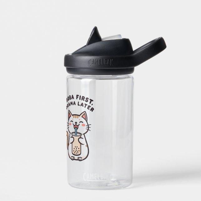 Cute Kawaii Cat Drinking Bubble Tea Water Bottle (Left)