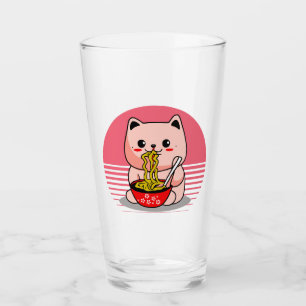 Cute Kawaii cat eating ramen Glass