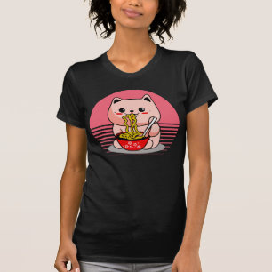 Cute Kawaii cat eating ramen T-Shirt
