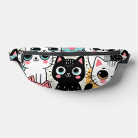 Cute Kawaii Cat Faces and Hearts Whimsical