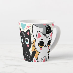 Cute Kawaii Cat Faces and Hearts Whimsical Latte Mug