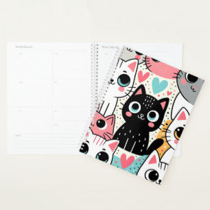 Cute Kawaii Cat Faces and Hearts Whimsical Planner