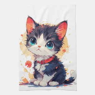 Cute Kawaii Cat for Cat Lovers Tea Towel