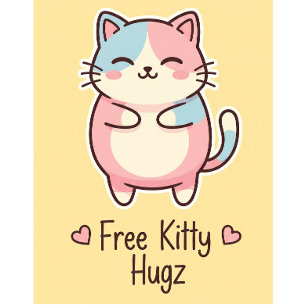 Cute Kawaii Cat Free Pup Hugz Pastel Round Butto 6 Cm Round Badge