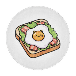 Cute Kawaii Cat Fried Egg on Toast Illustration Cutting Board